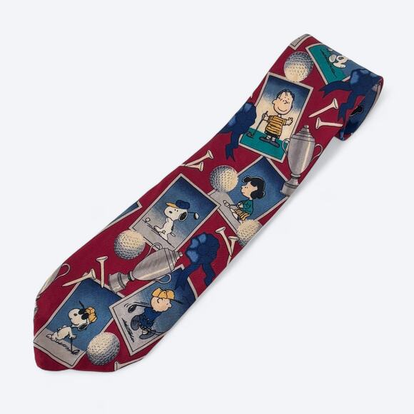 Peanuts Snoopy & Friends Tee Time Golf Themed Men's Neck‎ Tie 100% Silk - Picture 1 of 7
